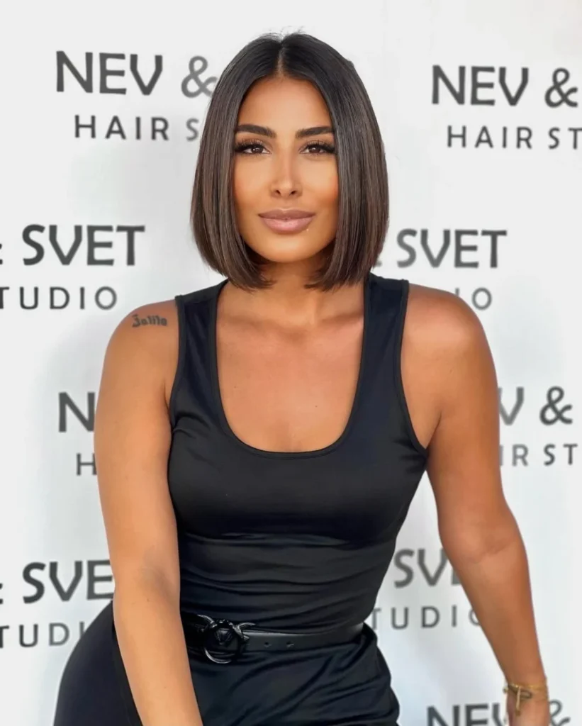 Angled Short Stack Bob for a Slimming Face Effect