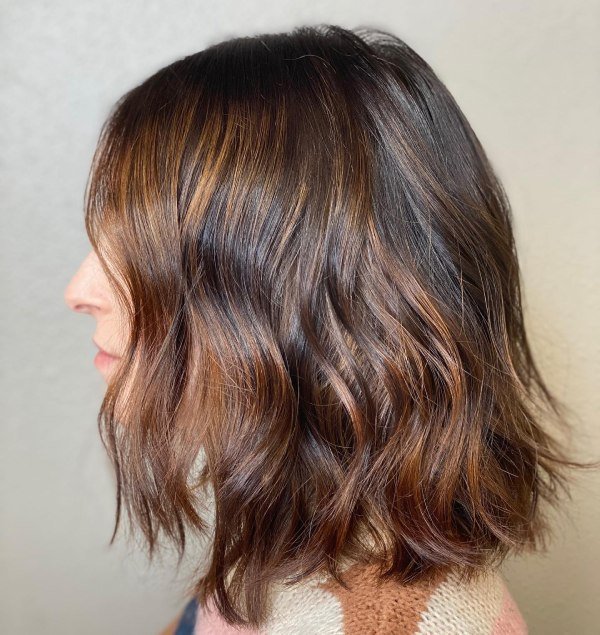 Cinnamon Highlights on dark brown shoulder lenght hair
