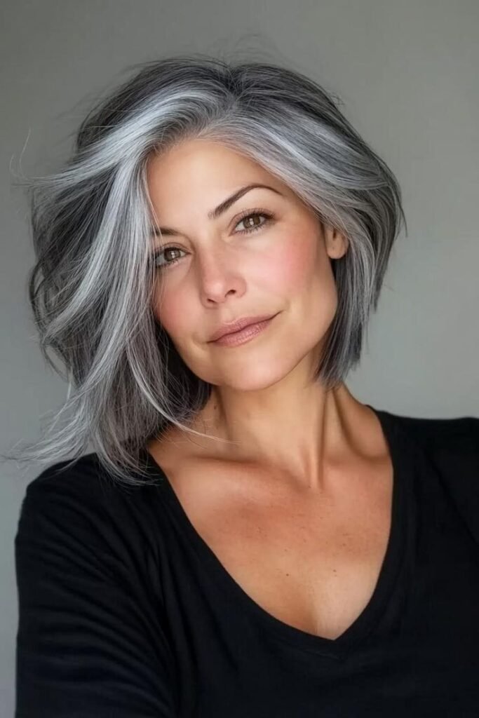 Gray Hair with Lowlights Over 50