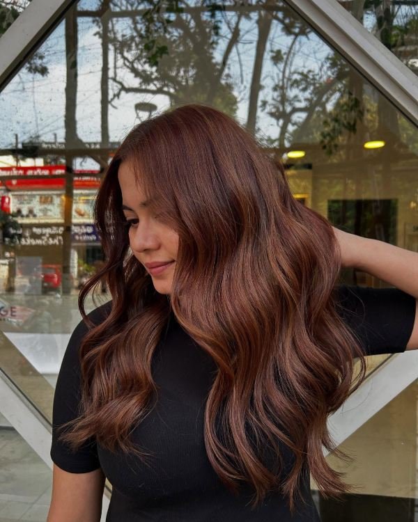 Dark brown hair with highlight