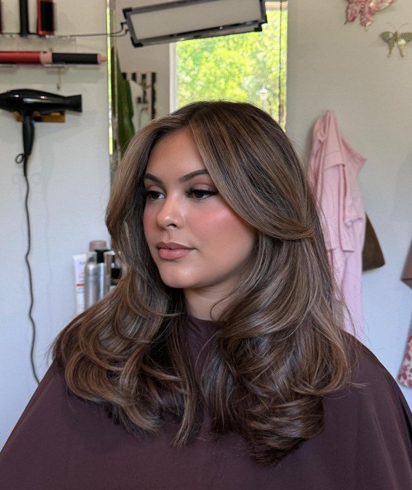 Golden Honey Ombre highlights on dark brown hair