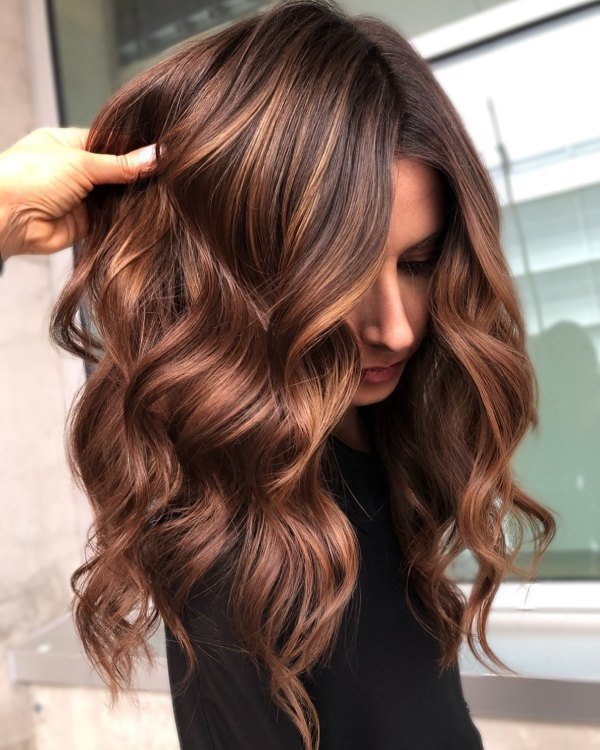 Espresso with Mocha Ribbons on dark brown hair