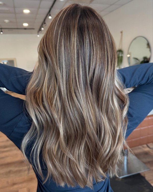 Sandly blone highlights on dark hair