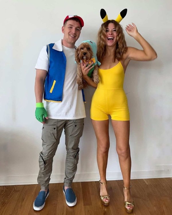 cute couples halloween costume with Ash and Pikachu