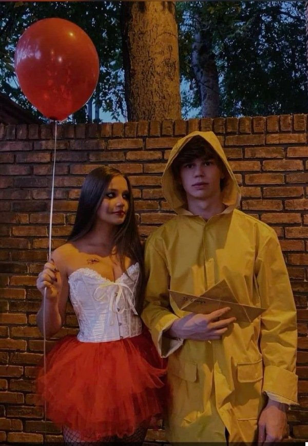 This is a cute Couples Halloween costume ideas featuring IT Clown movie character.