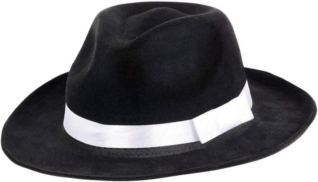 Gangster Fedora Hat Black w/White Band