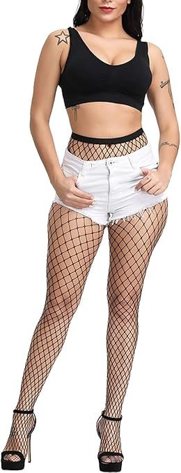 High Waist Patterned Fishnet Tights Suspenders Pantyhose Thigh High Stockings Black
