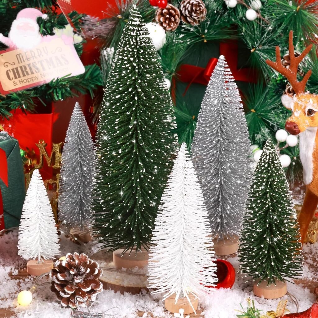 6pcs Mini Christmas Trees Decorations Small Bottle Brush Trees