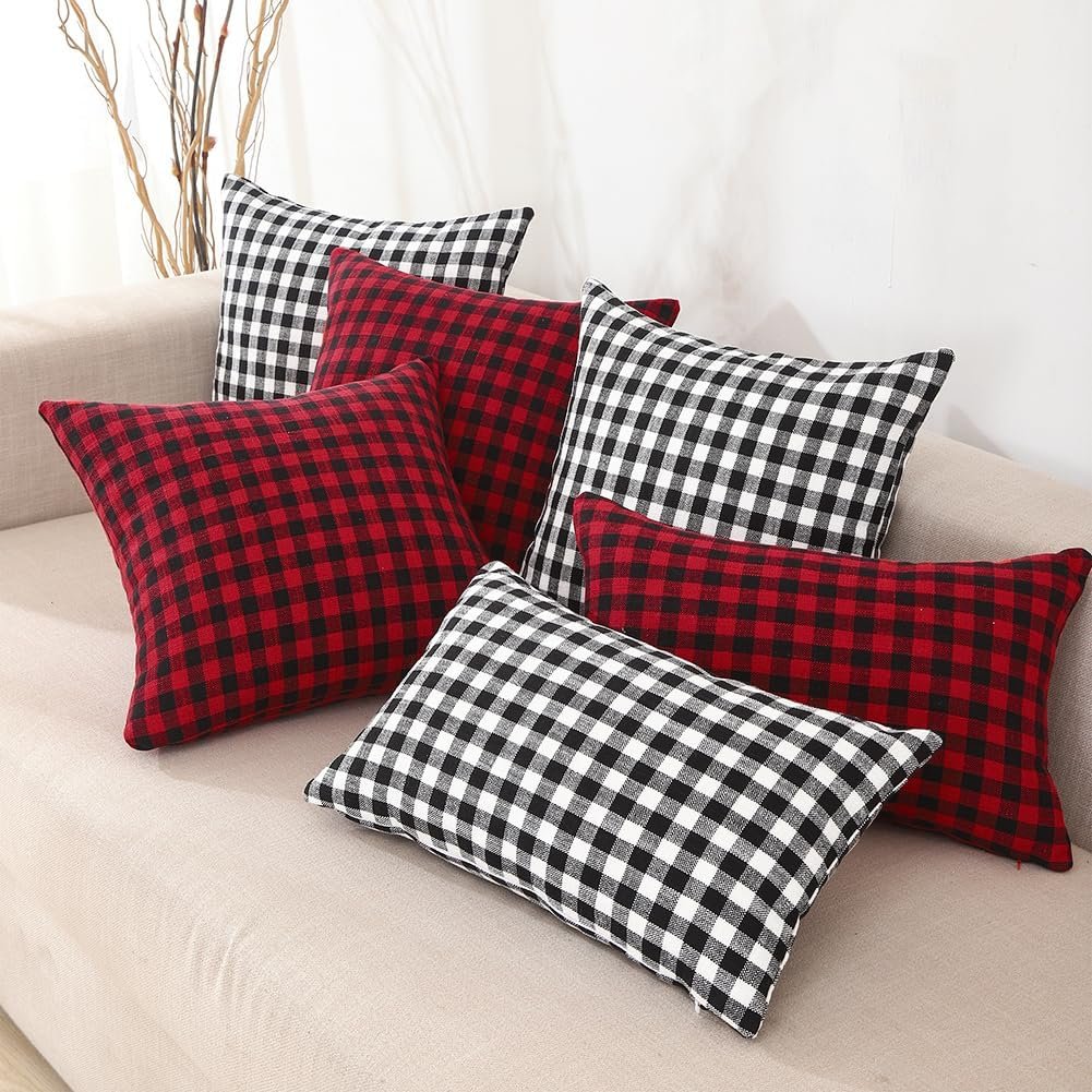 Black and White Buffalo Plaid Outdoor Pillow