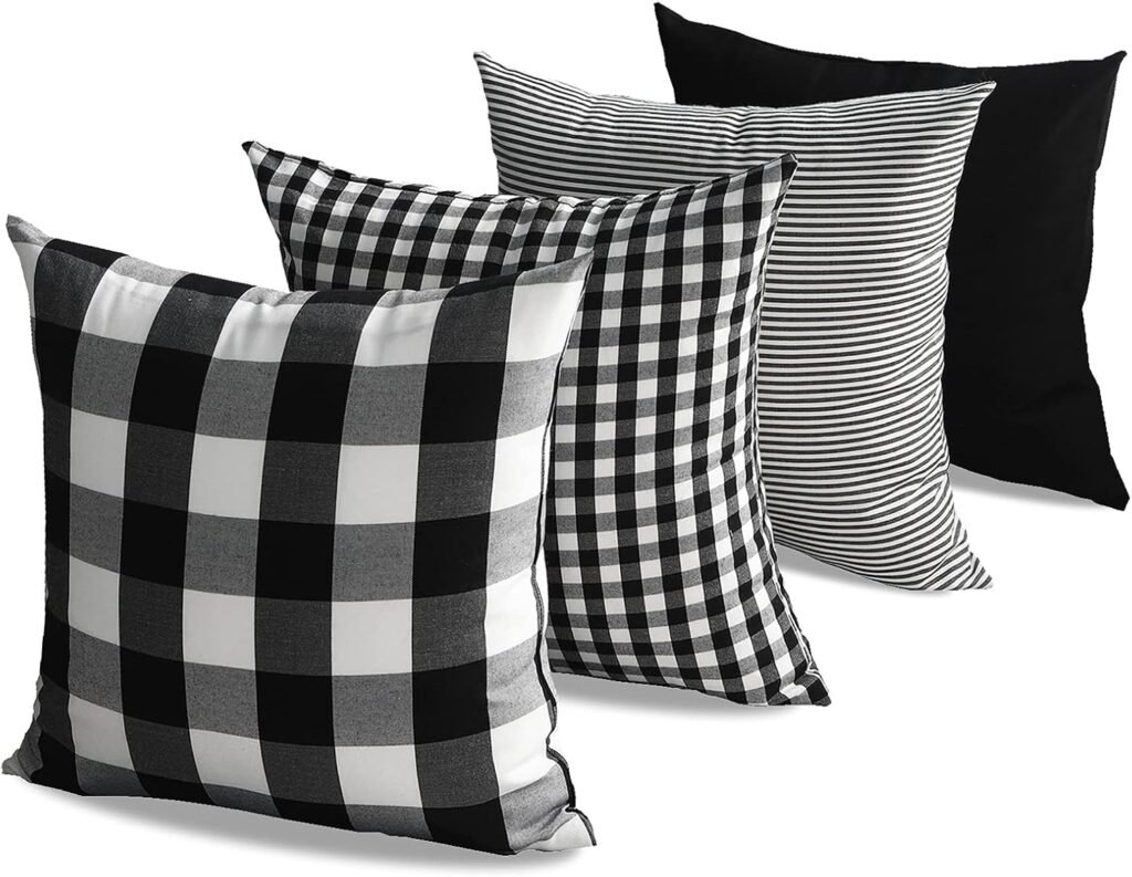 Black and White Buffalo Plaid Outdoor Throw Pillow Covers