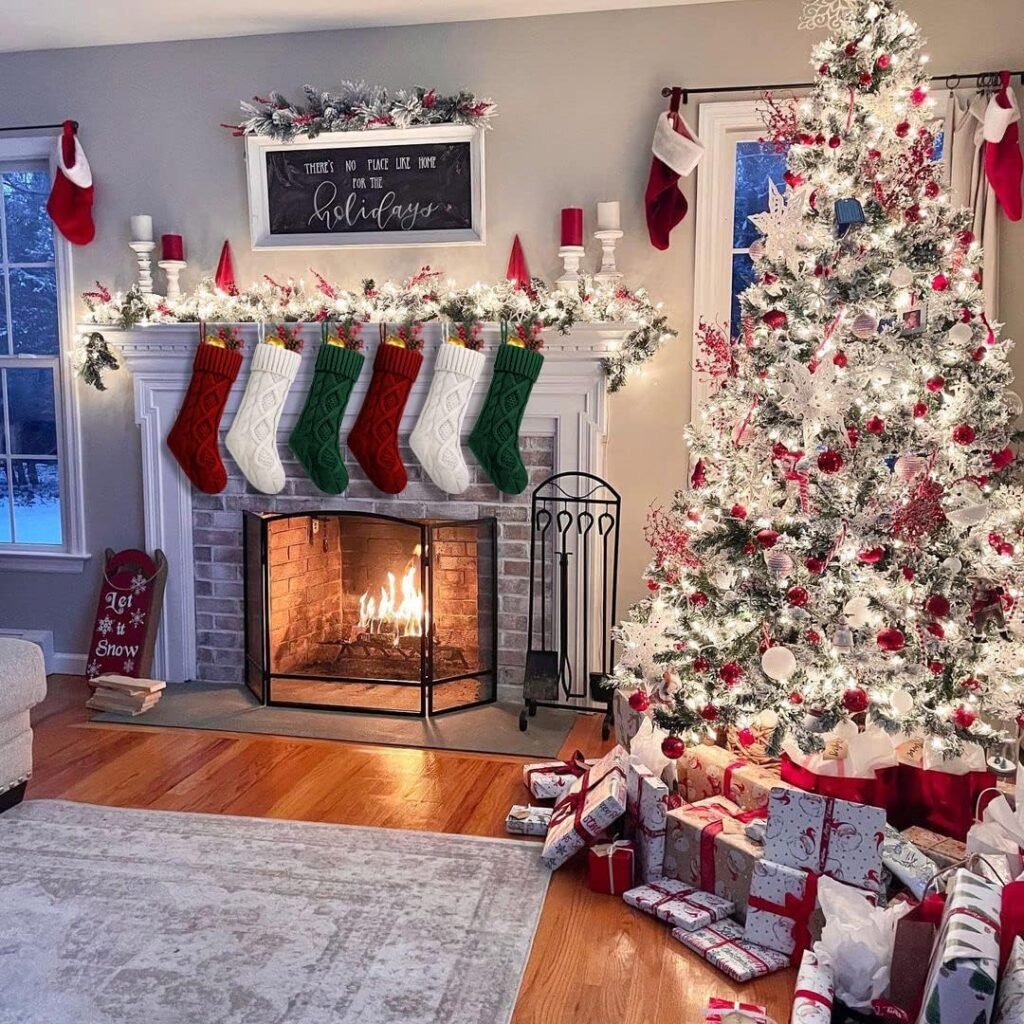 Christmas Stockings, 6 Pack 18" Large Knit Stocking & Decor for Family Holiday Xmas Party Gift