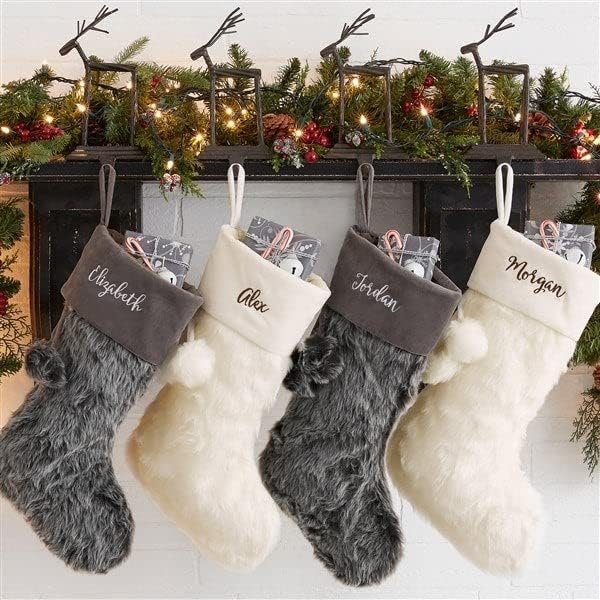 Faux Fur Christmas Stocking in Grey