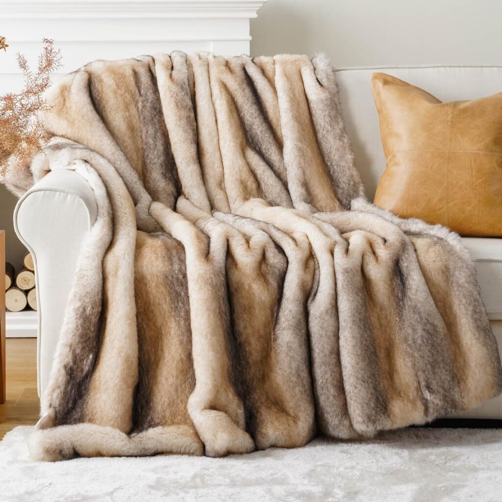 Luxury Faux Fur Throw Blanket, Soft Cozy Mink Fur Blanket for Couch