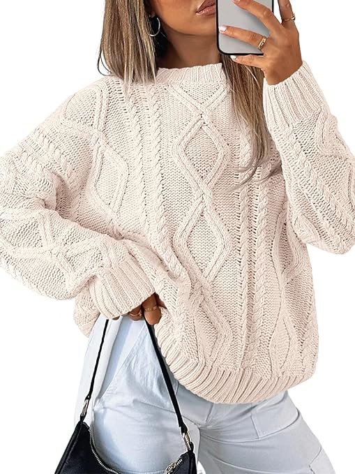 Oversized Cable Knit Crewneck Sweaters
