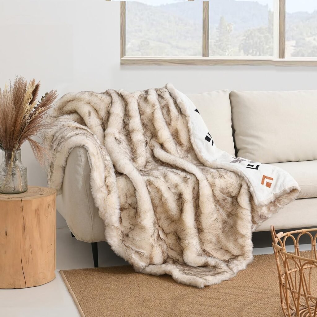 Plush Faux Fur Throw Blanket with Aztec Pattern, Super Warm