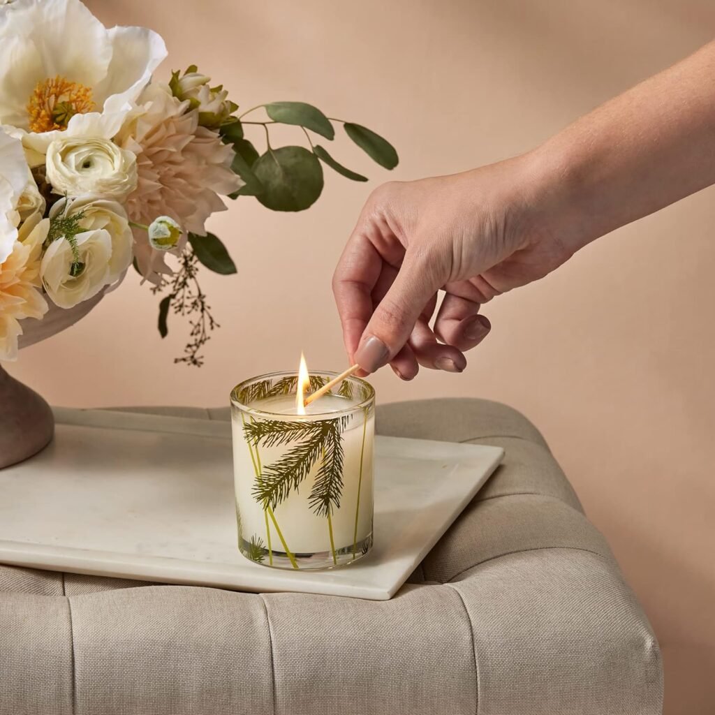 Thymes Frasier Fir Pine Needle Candle – Holiday Candles for Home Scented with Notes of Crisp Siberian Fir, Cedarwood & Sandalwood