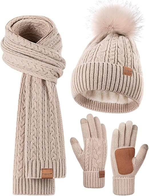 Winter Beanie Hat Scarf Gloves Set for Women
