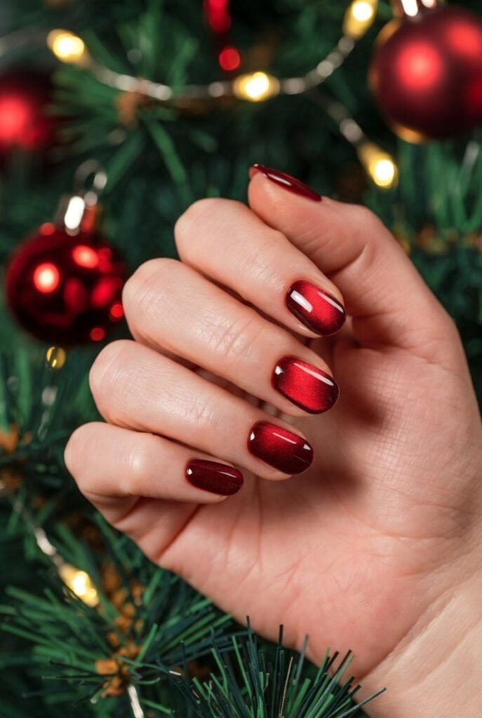 Red cat eyes for chrsitmas nail. These are stunninga nd the short look is great.