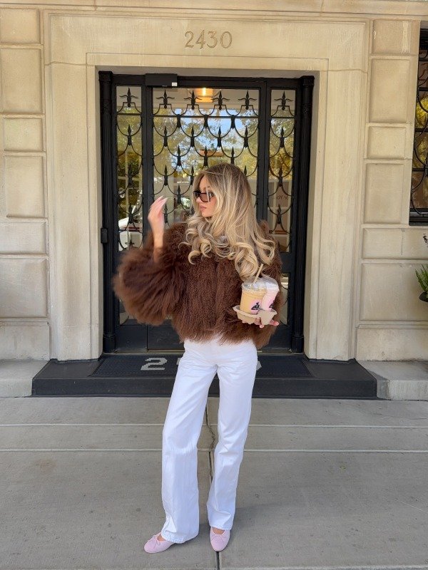 Fur Coat + White Pants for going out