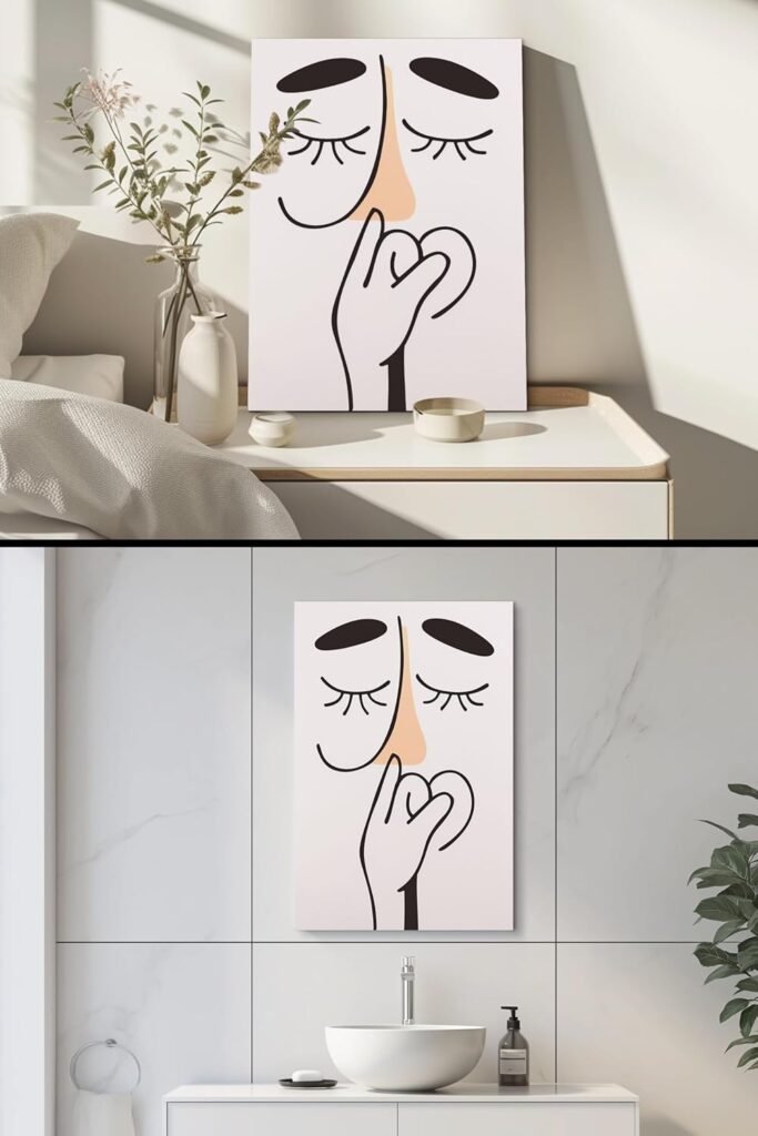 Minimalist Line Wall Art, Funny Modern Bathroom