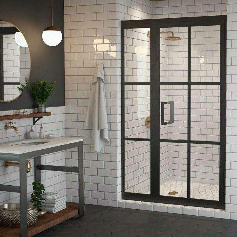 Modern Bathroom Ideas Black-Framed Shower Doors