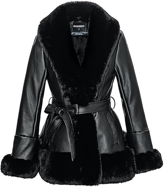 Women's Faux Leather Jacket with Faux Fur Collar