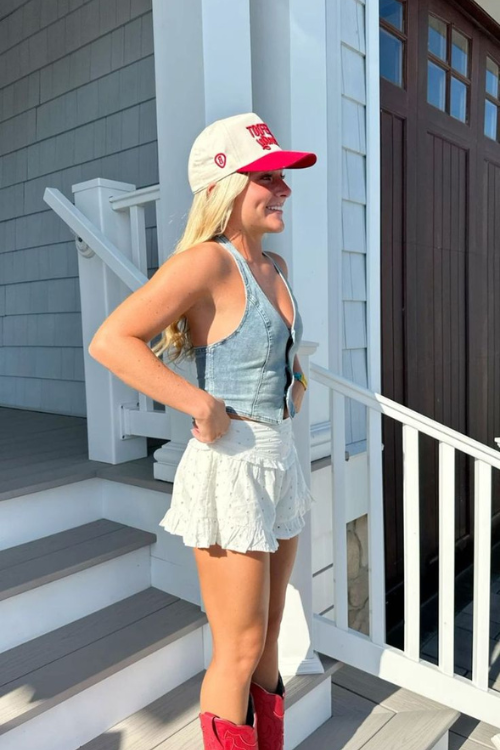 Denim waistcoat with linen boxers for country concert