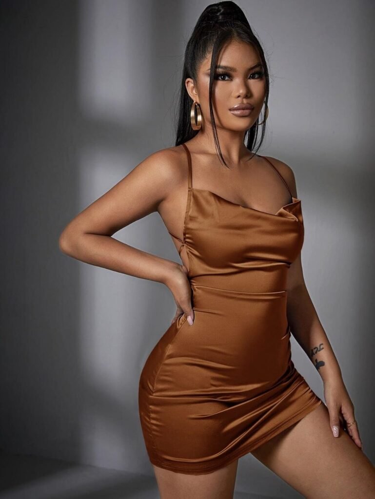 Dresses Draped Drawstring Side Lace Up Backless Satin Bodycon Dress Dress