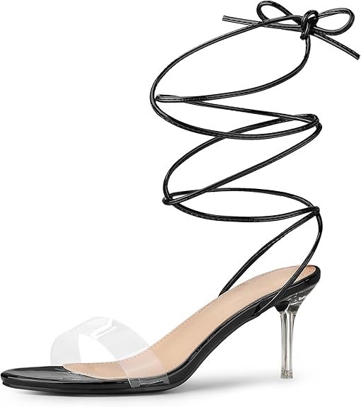 Women's Clear Strap Lace Up Stiletto Heels Sandal