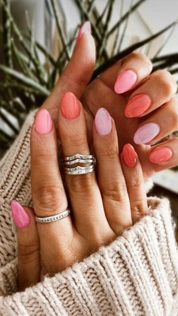 Peachy pink jelly nails