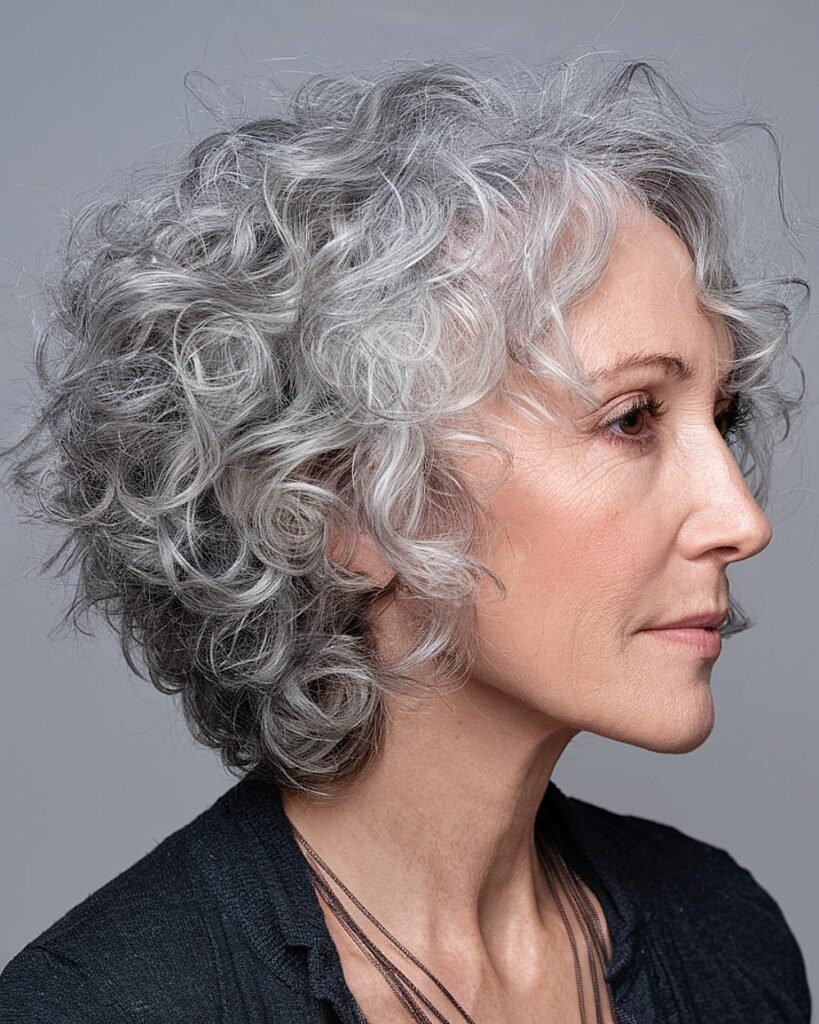 Short Curly Gray Hair Ideas Brunette with Silver Highlights