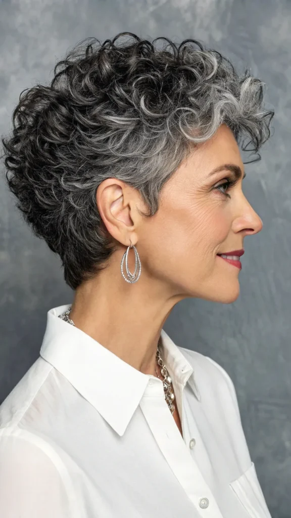 Short Curly Gray Hair Ideas Pixie with Undercut