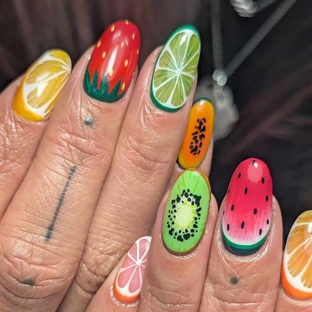 Tropical fruit slices nails