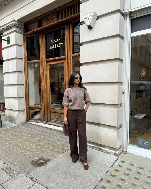 Wide-leg trousers with fitted knit top stylish concert outfit for women over 40