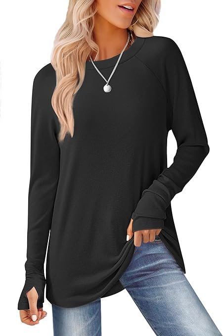 Long Sleeve Tops Crew Neck T Shirts for Women Tunic Tops