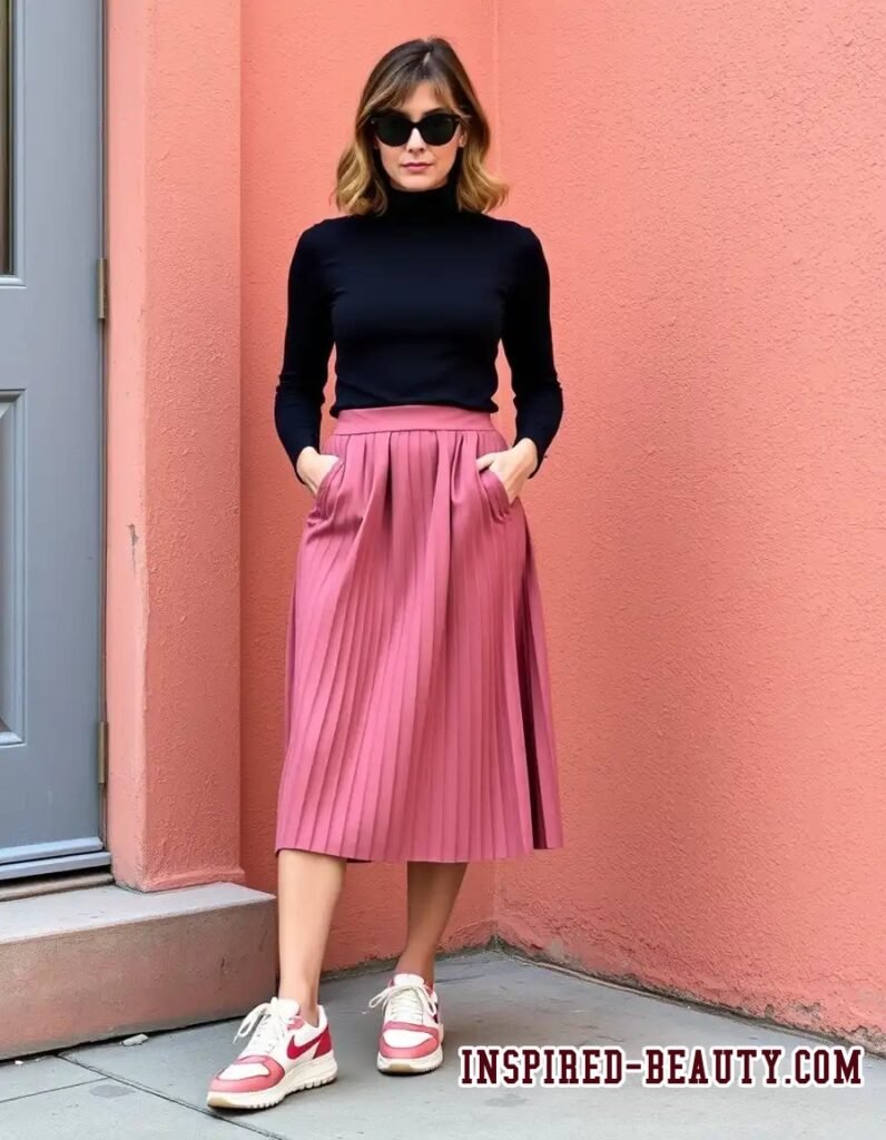 Retro Runners with Pleated Midi and Turtleneck