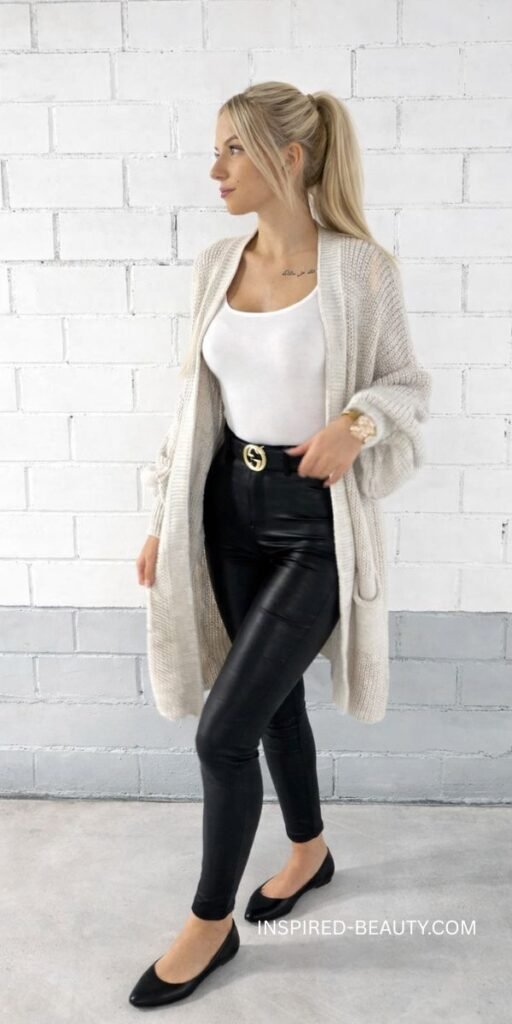 Lightweight cardigan layered over tank top and leggings for an easy summer outfit