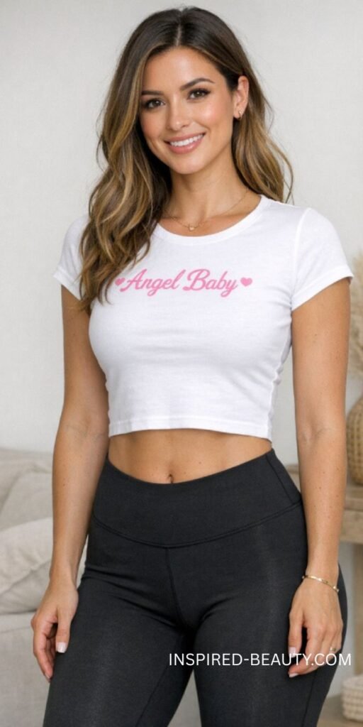 Trendy summer outfit with baby tee and leggings paired with platform sneakers