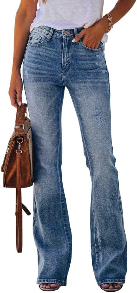 Womens High Waisted Jeans Flare Stretch Boyfriend Bootcut Casual Denim Pants