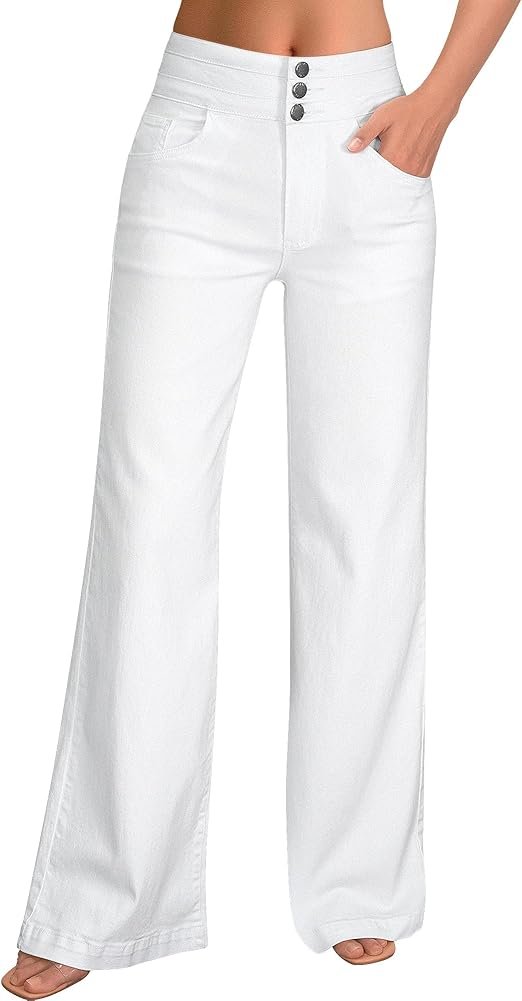 Wide Leg Jeans Casual High Waisted Stretch Baggy Loose Denim Pants