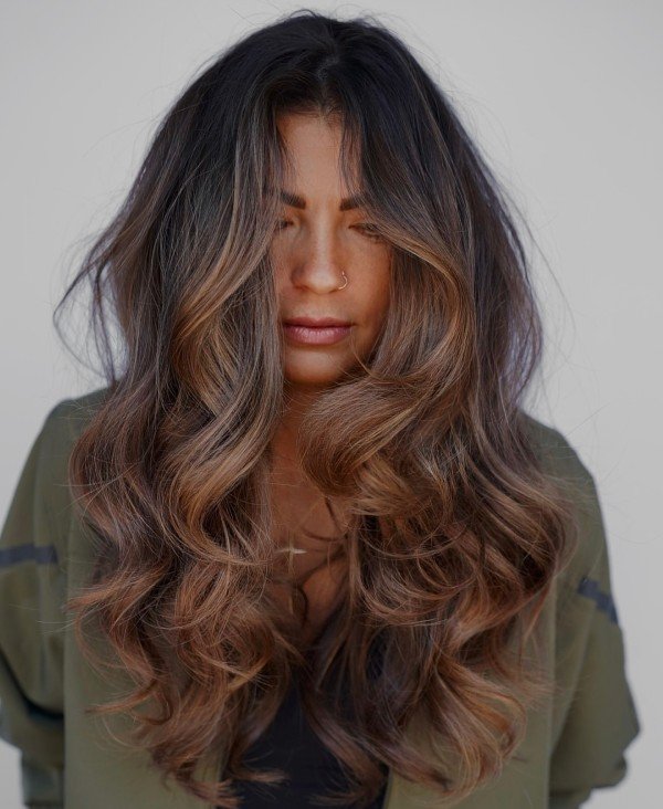 Subtle brunette ombre hair color blending grey roots naturally
