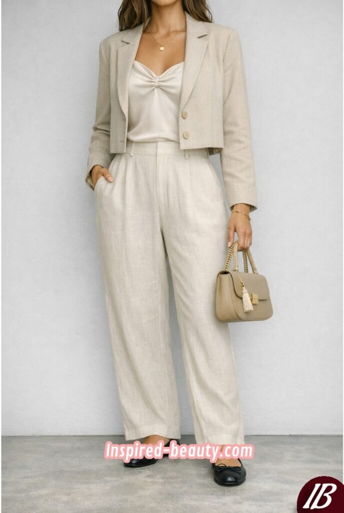 Linen Trousers with Silk Cami and Blazer for women
