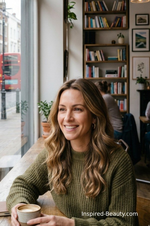 Bronde hair color blending brown and blonde tones to hide grey hair