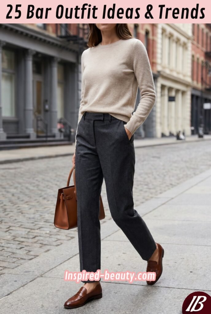 Tailored Trousers with Fine-Knit Sweater and Loafers for women