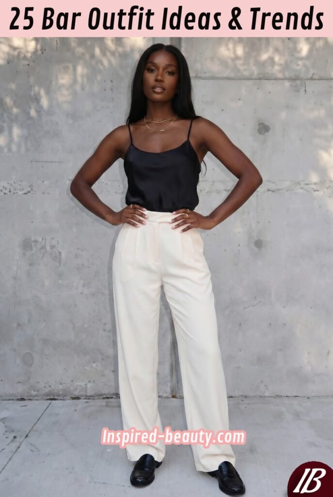 Wide-Leg Trousers with Silk Cami and Loafers