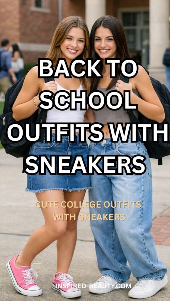 Stylish back-to-school outfits with sneakers featuring trendy casual fashion ideas for students.