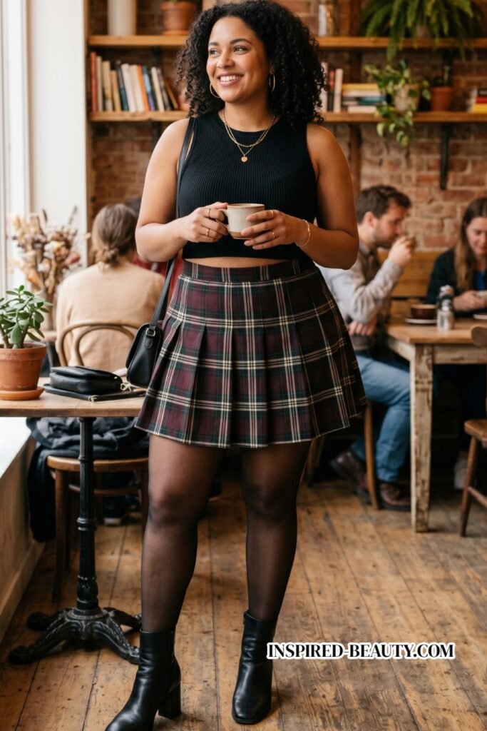 Crop Top + High-Waisted Mini Skirt + Heeled Booties
