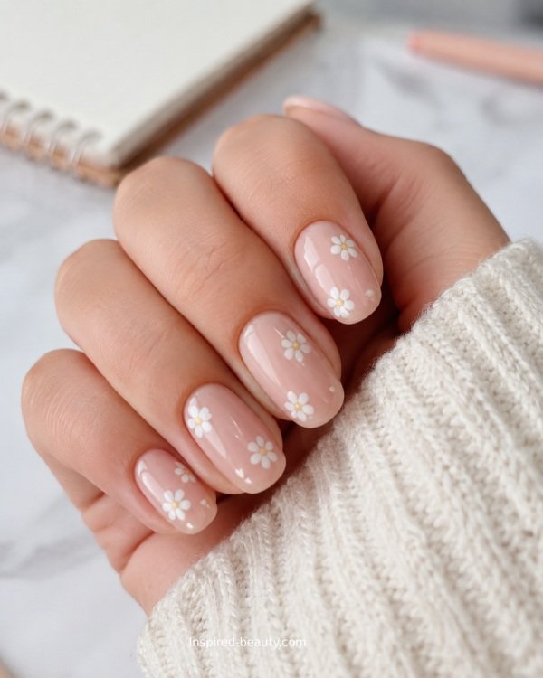 Simple White Flower Nails