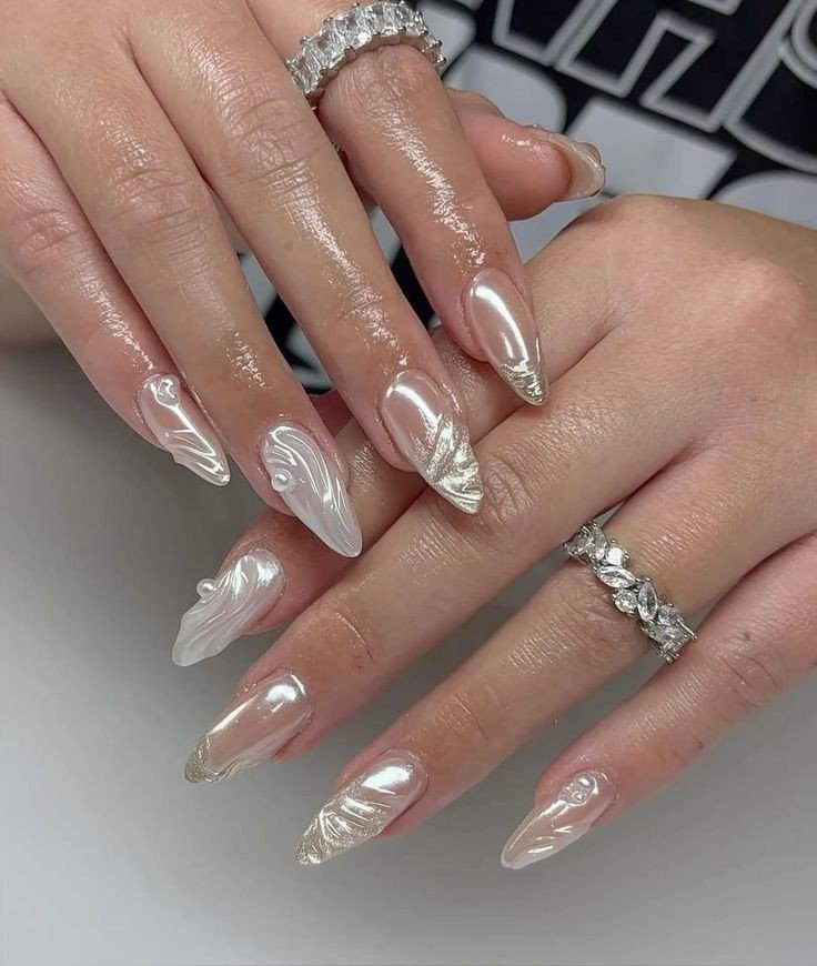 Chrome Pearl Finish August Nails Design