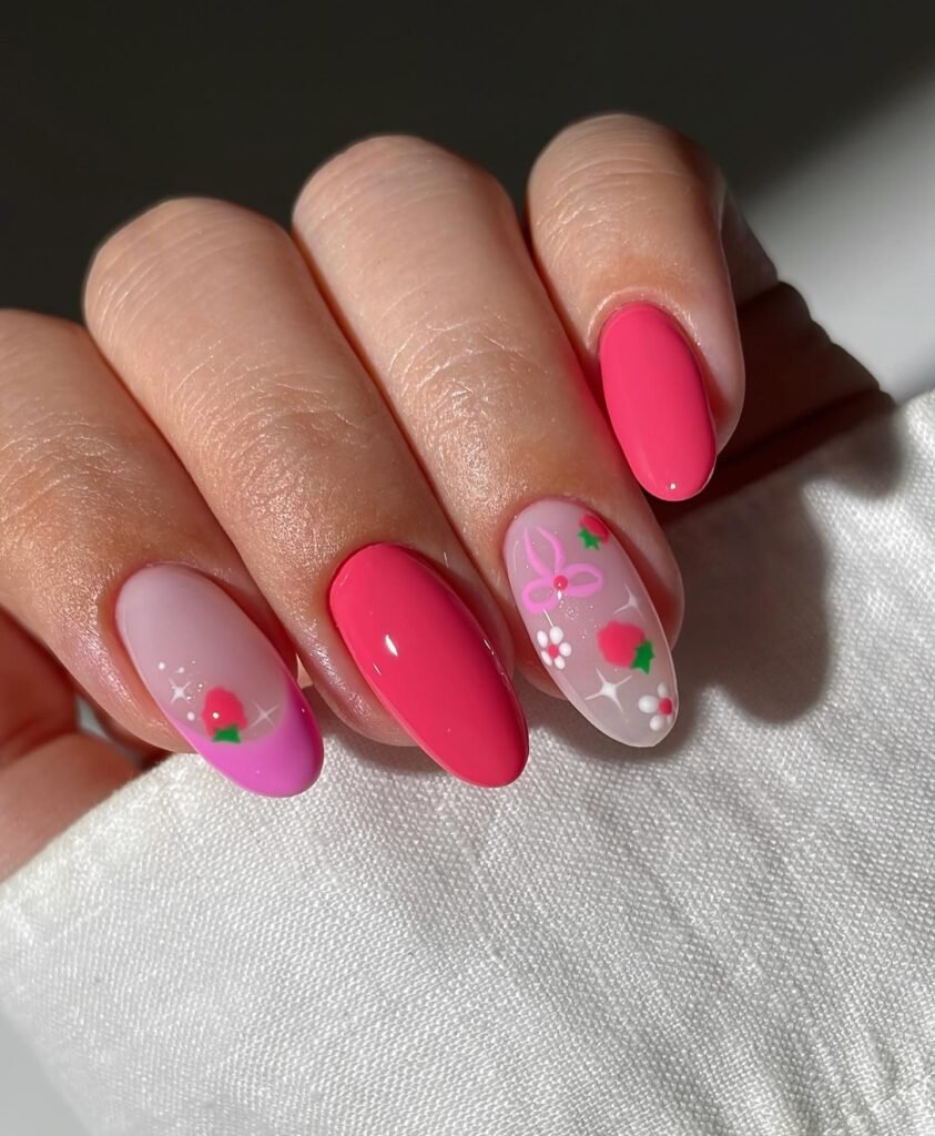Juicy Raspberry August Nails Design